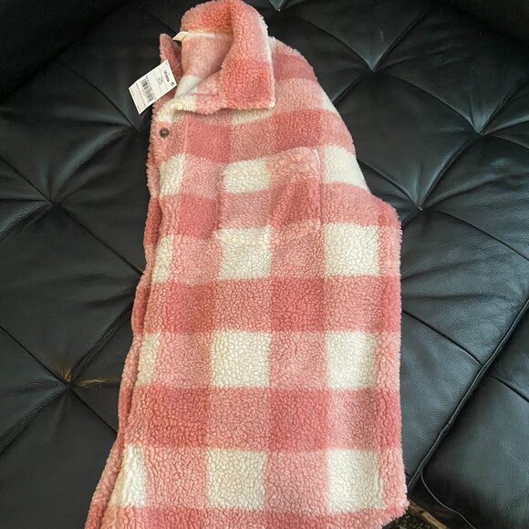 Next Clothing Canada Girl's Pink Plaid Sherpa Jacket/shaket - Picture 3 of 4